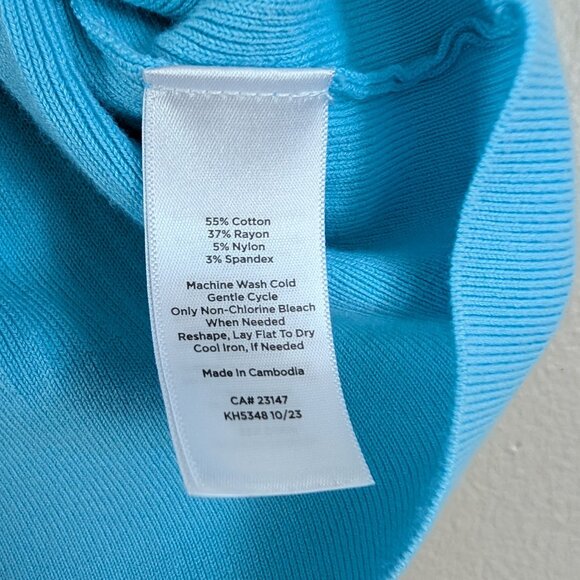 Talbots Blue Ribbed V-Neck Sweater Short Sleeve Layer‎ Classic Transitional MP - Picture 4 of 8